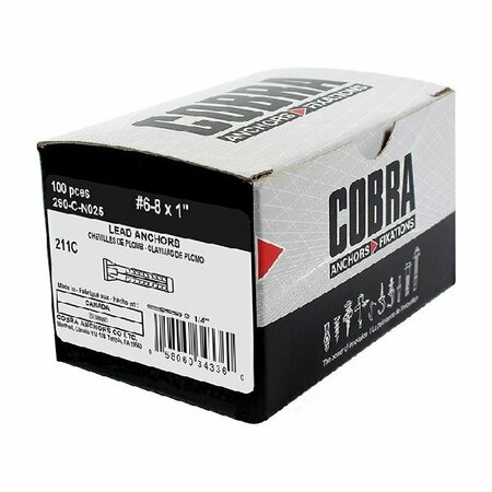 COBRA ANCHORS Cobra Anchors Anchor, #6-8 Dia, 1 in L, 54 lb, Lead 211C